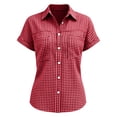 thumbnail image 7 of MYAOYI Womens Tops Gingham Checkered Short Sleeve Shirts, Button Down with Pockets, 7 of 7