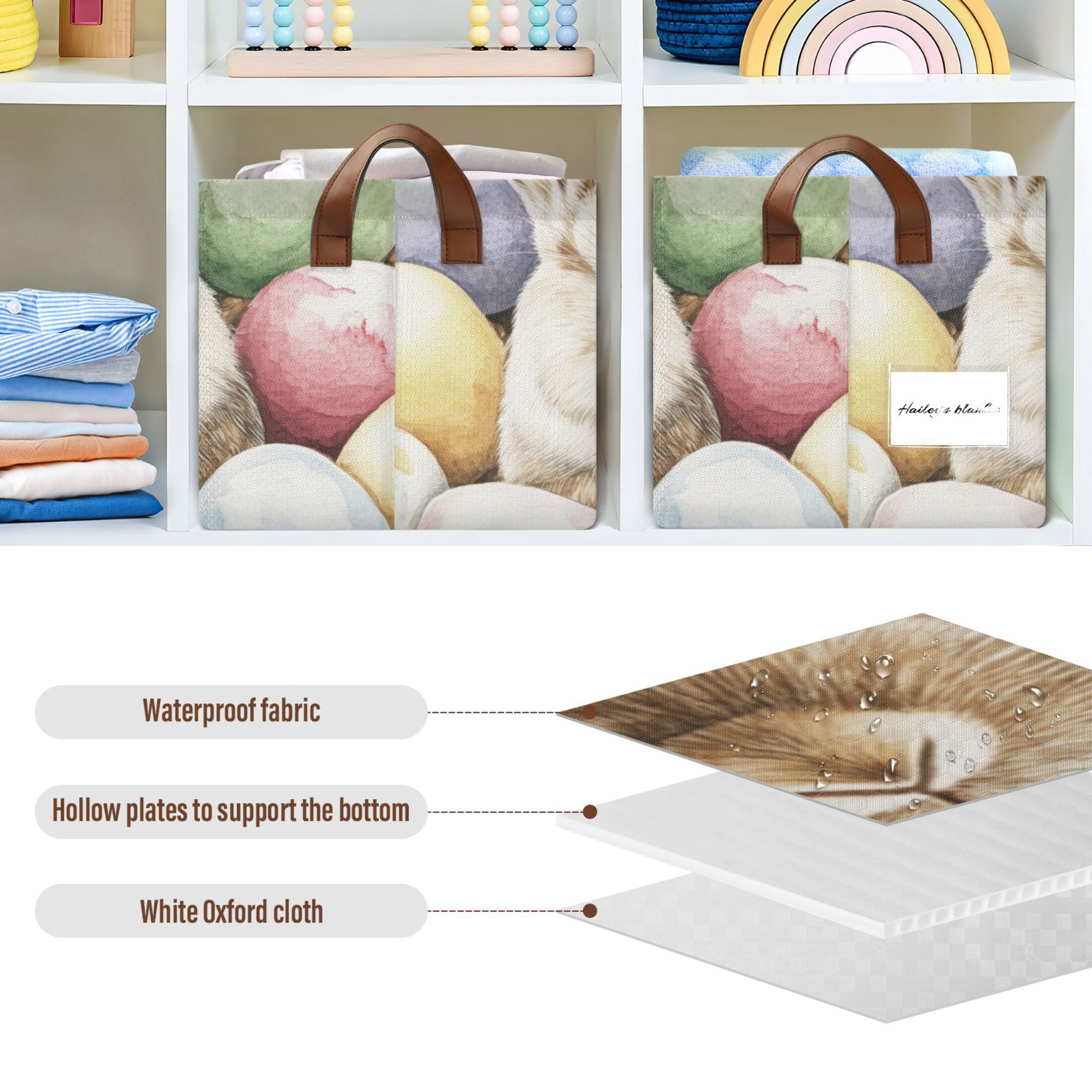 Easter Eggs Bunnies Foldable Storage Large Fabric Storage Baskets Organizer Storage Bins with Handles for Shelves
