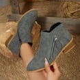 thumbnail image 2 of Xfvqtps Womens Chunky Heel Ankle Boots Pointed Toe Side Zipper Booties Block Heel Fashion Boots Comfortable Faux Suede Short Boots for Women Gray, 2 of 8