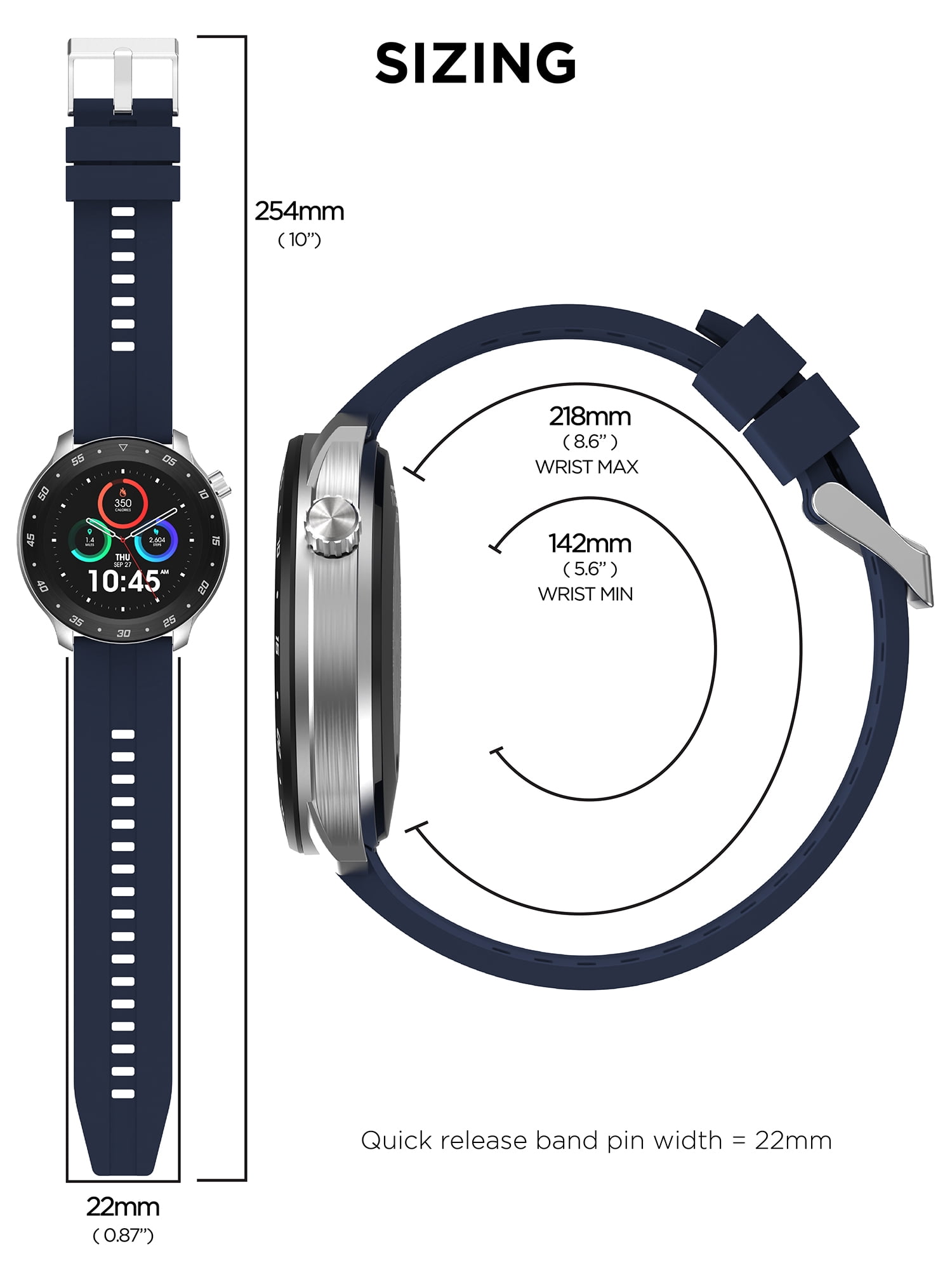 iTech Bold 3 Unisex Adult Smart Watch, Navy, Silicone Strap