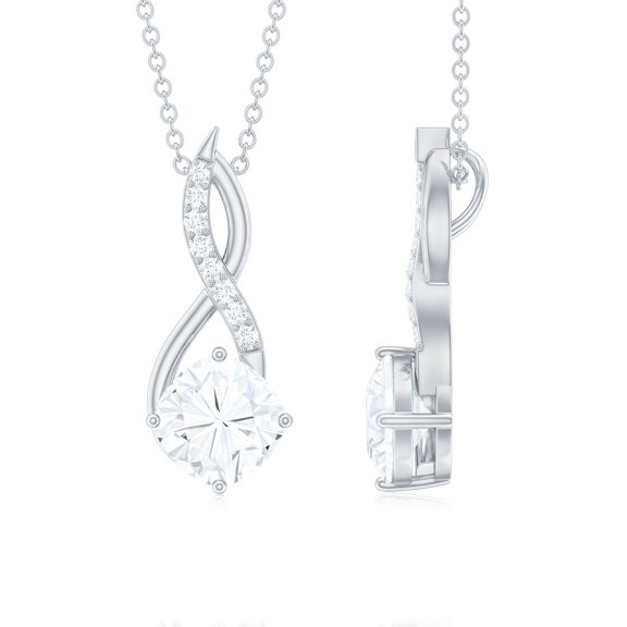 Rosec Jewels Certified Moissanite Infinity Pendant Necklace - 8 mm Cushion Cut - D-VS1 Quality - Ready to Gift for Valentines Day, 925 Sterling Silver