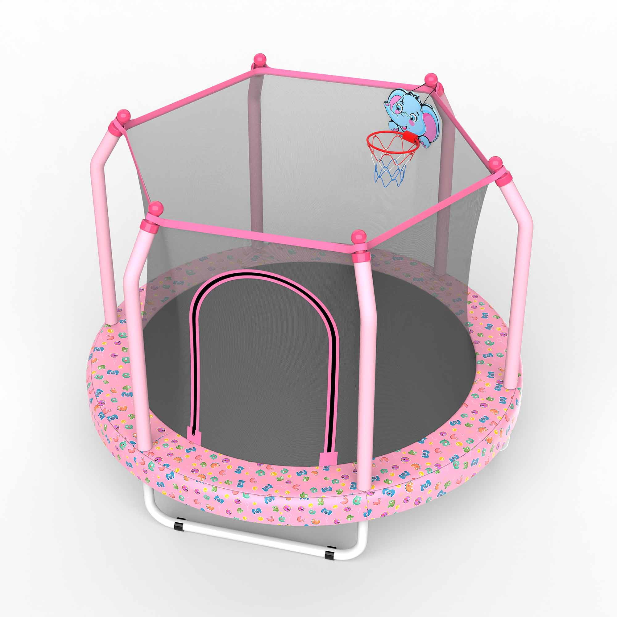 EUROCO 55" Toddler Trampline with Enclosure Net and Basketball Hoop, Indoor Mini Trampoline for Kids