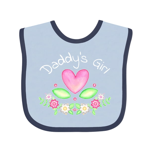 Inktastic Daddy's Girl heart flowers Baby Bib Female, Blue and Navy