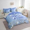 thumbnail image 3 of Feelyou Fashion Blue Bow Bedding Comforter Set 7 Pieces, Sequin Print Full Bedding Set, Princess Style Fitted Sheet Flat Sheet, Microfiber Room Decoration, 3 of 7