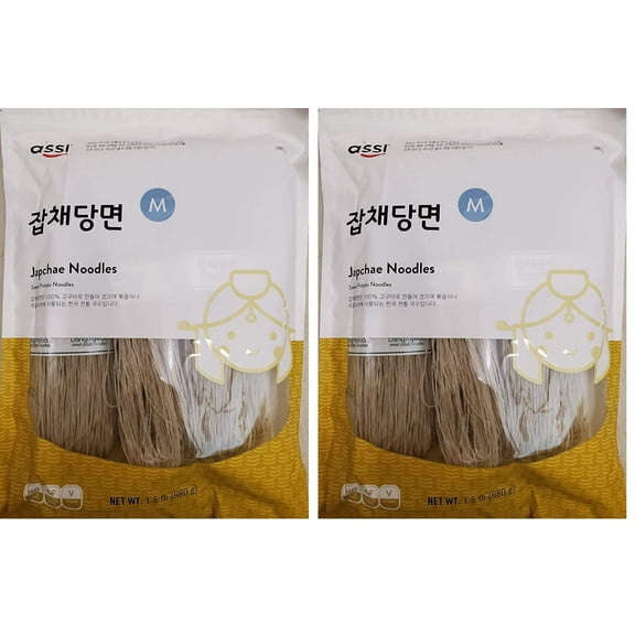 Assi, Sweet Potato Noodles 1.5 Pound, KKS1 Jabchae, 24 Ounce (2-Pack)