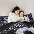 thumbnail image 4 of Feelyou Initial S Letter Twin Bedding Sets 7-Piece, Sequin Print Monogrammed Bedding Comforter Set, Dreamy Purple Butterfly Reversible Sheet Sets, Lightweight Room Decor, 4 of 7