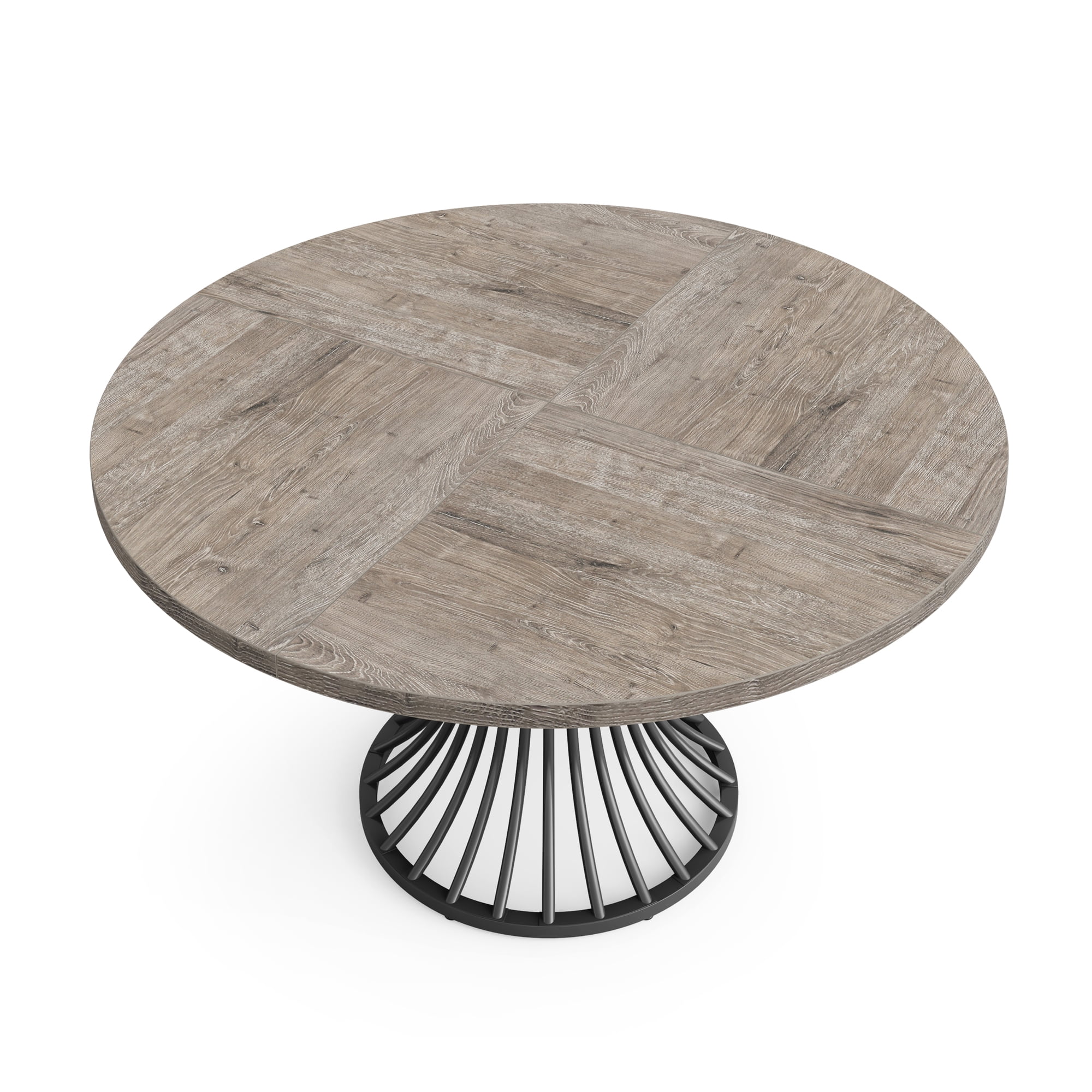MAYEERTY 47 Inch Round Farmhouse Dining Table, Hourglass Shaped Metal Base Kitchen Dinner Table for 4 to 6 People