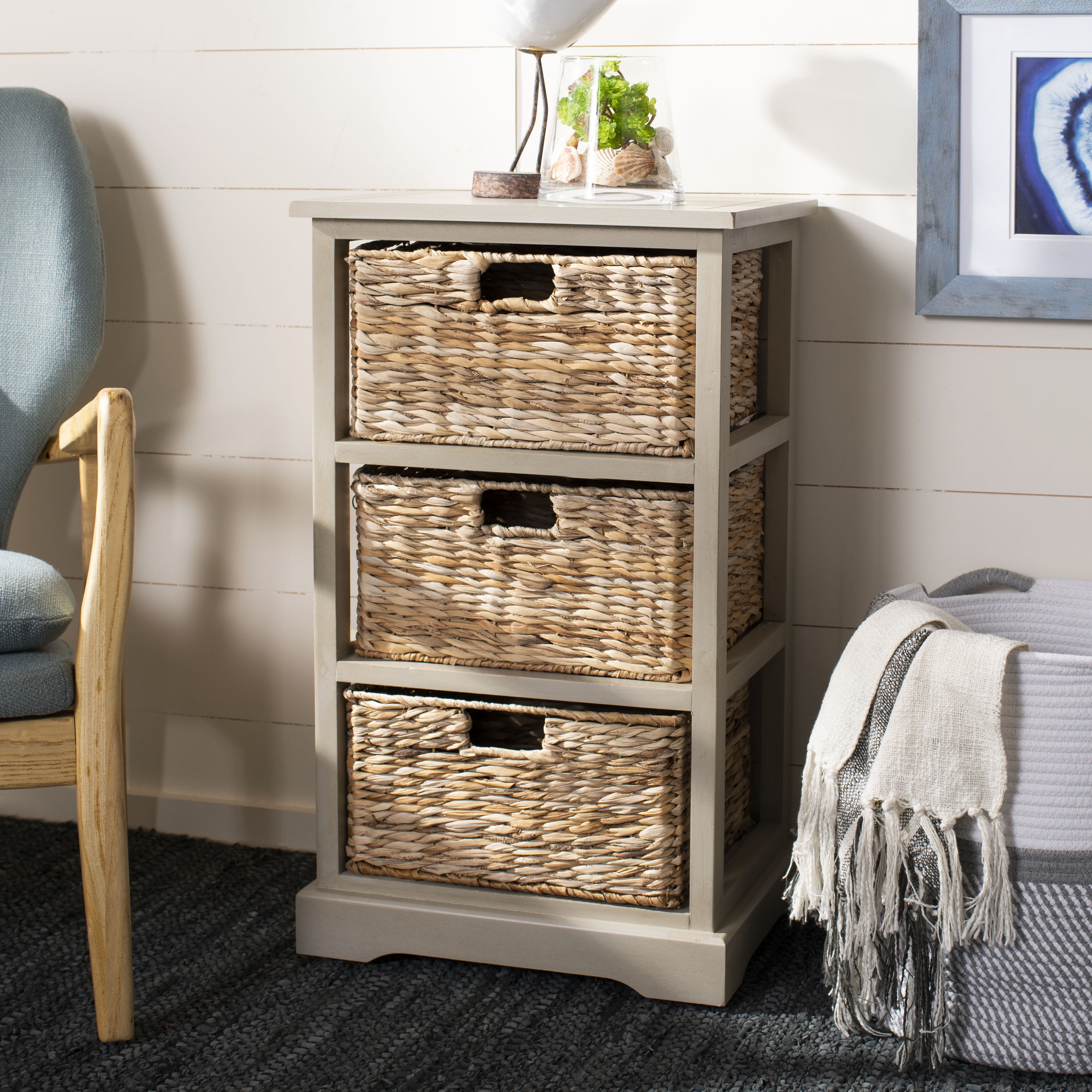 Safavieh Halle Solid 3 Wicker Basket Storage Side Table Walmart