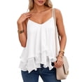 thumbnail image 5 of Rggeeun Womens Tank Tops Flowy Camisole Spaghetti Strap V Neck Loose Solid Color With Layered Ruched Ruffle For Summer Everyday Wear Cute Tops,White,Xl, 5 of 7