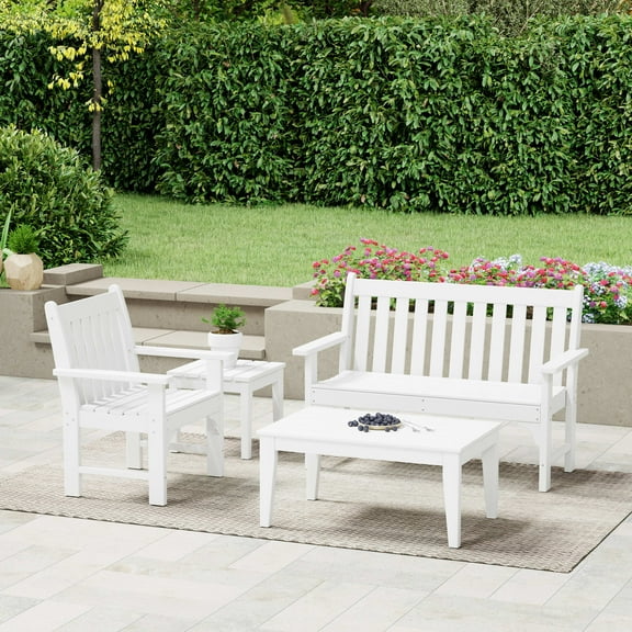 WestinTrends Malibu 4-Piece HDPE Outdoor Patio Furniture Couch Set, White