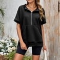 thumbnail image 2 of NinXxx Women's Loose Short Sleeve Zipper Pocket Hoodie Top Black S, 2 of 6