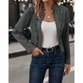 thumbnail image 3 of Women's Faux Suede Jackets Fall Casual Business Long Sleeve Open Front Cropped Blazer Jacket Coat, 3 of 10