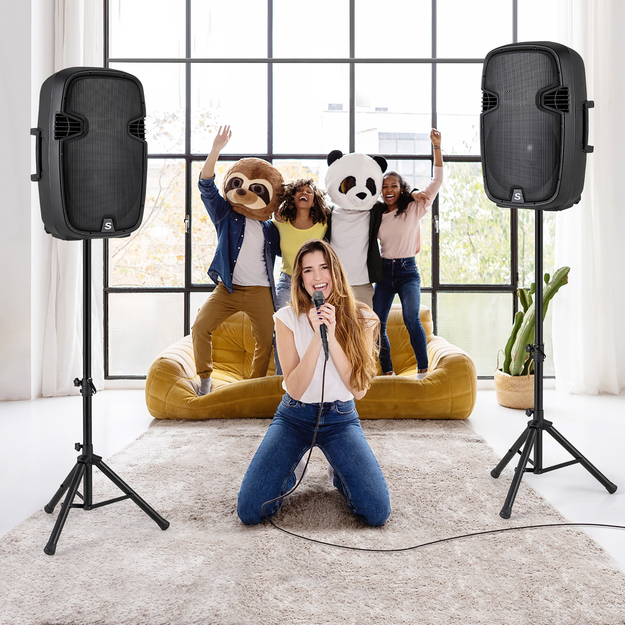 Gymax Professional DJ System  Portable Bluetooth 15 2Way 2000W Speakers with Stand & Controller  (图2)