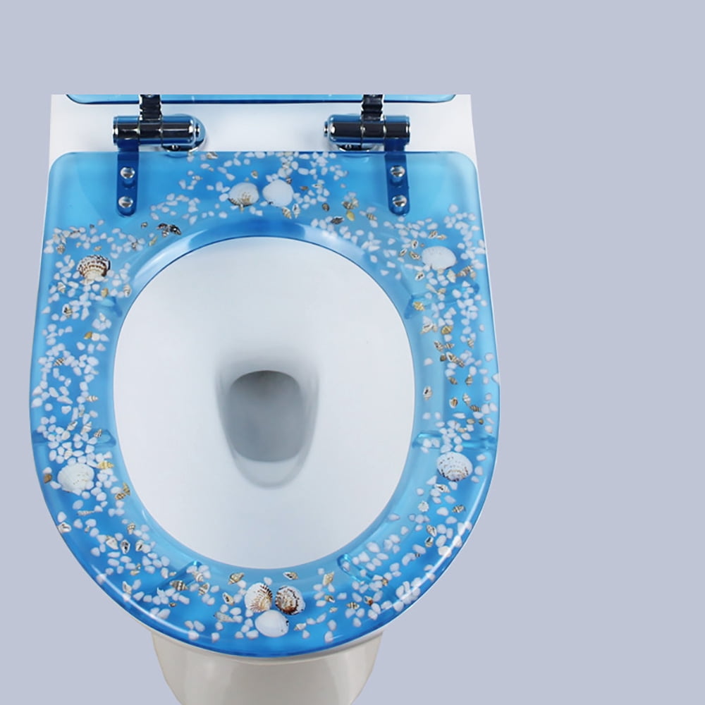 TOOL1SHOoo Toilet Seat Sea Shell Resin Silent Close Toilet Hinges Bathroom Deco  with Seashells Cover U/V Shape Elongated Toilet Seats Bathroom Decor Easy Clean and Install 16.5 Inch