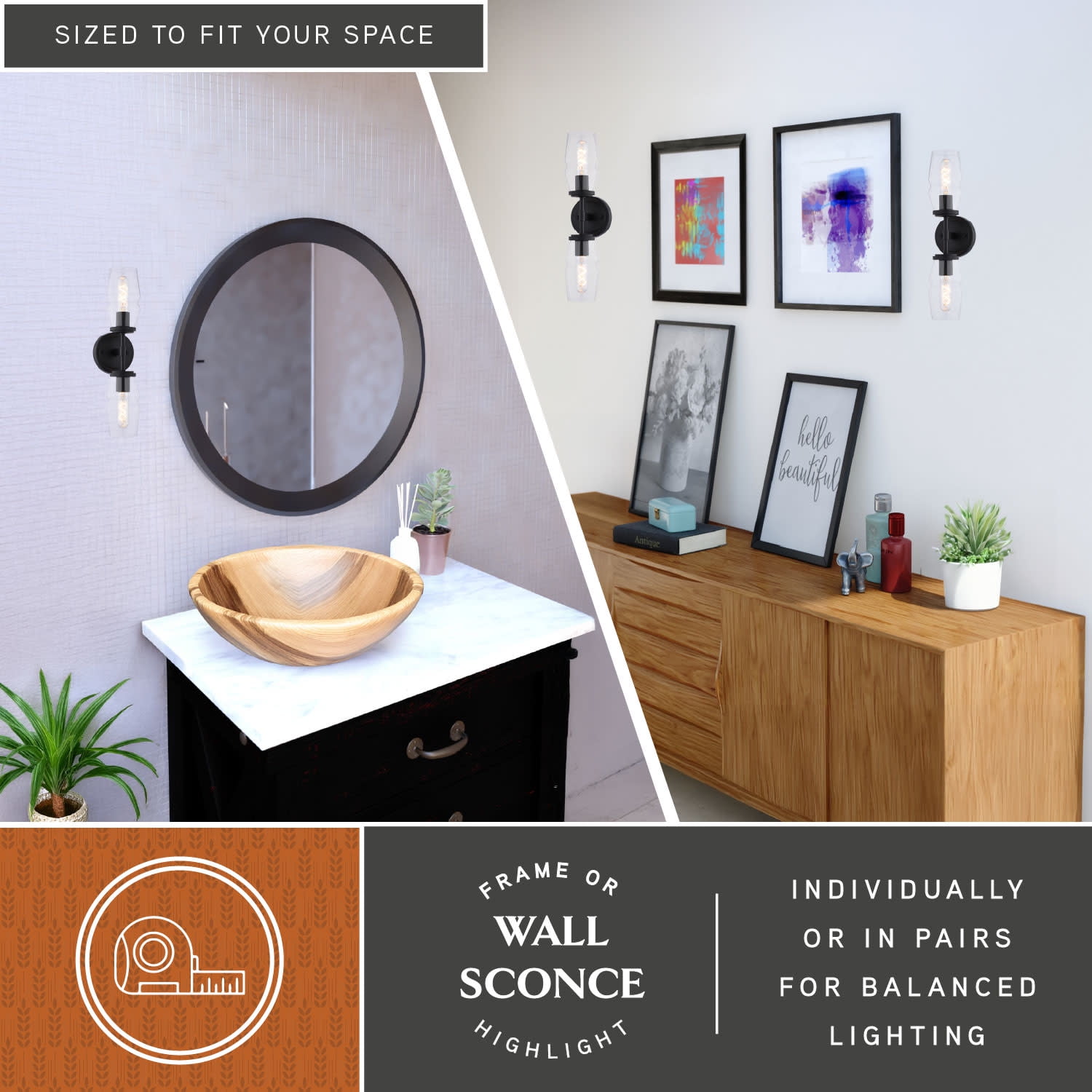 Warren 2-Light 4.75 in. Wide Matte Black Mid-Century Modern Wall Sconce with Clear Glass Shade, Dimmable, LED Compatible, Metal Bathroom Vanity Lighting Fixture, Vertical or Horizontal Mount Bath Bar