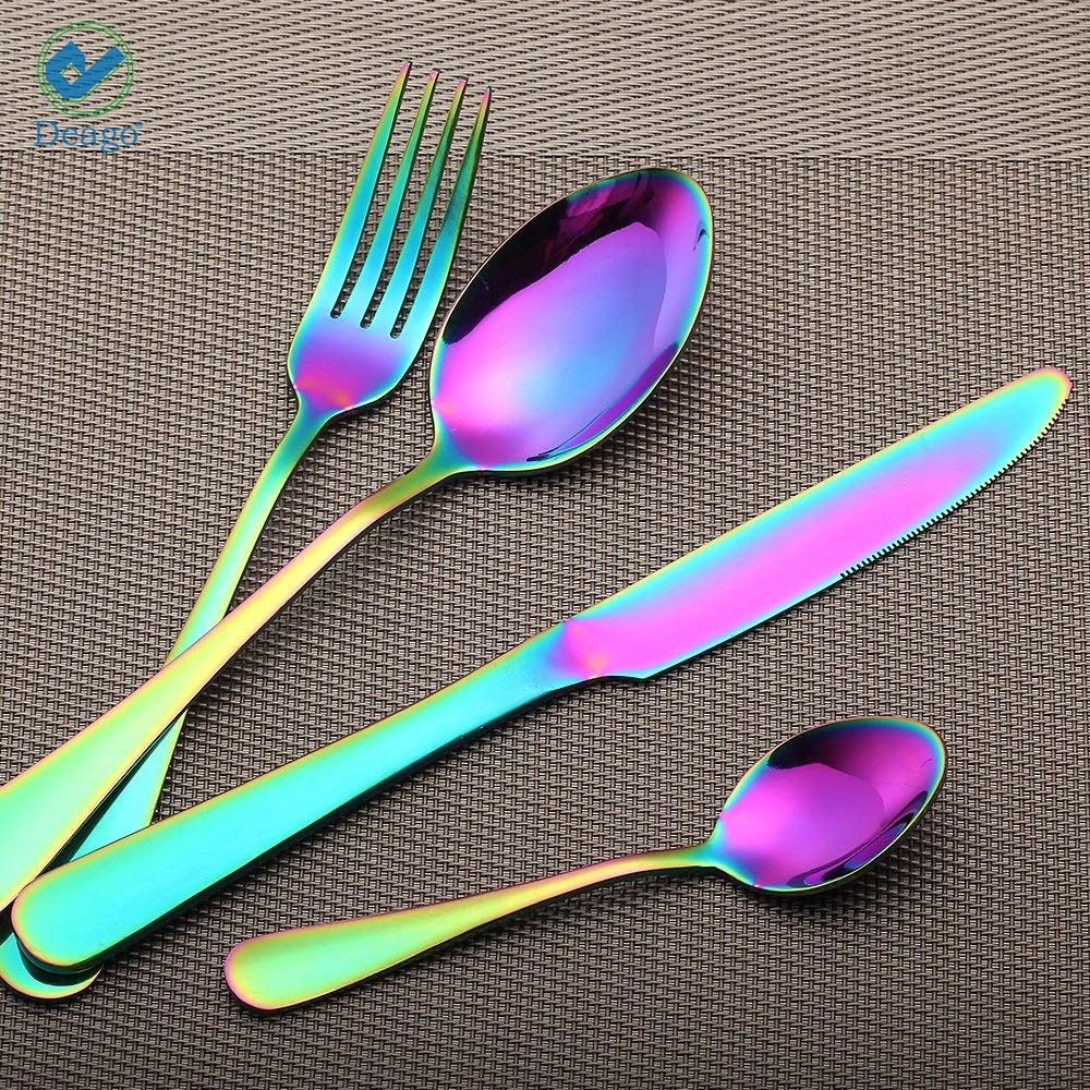 Stainless Steel Flatware Set Rainbow Colorful Cutlery Fork Spoon Teaspoon