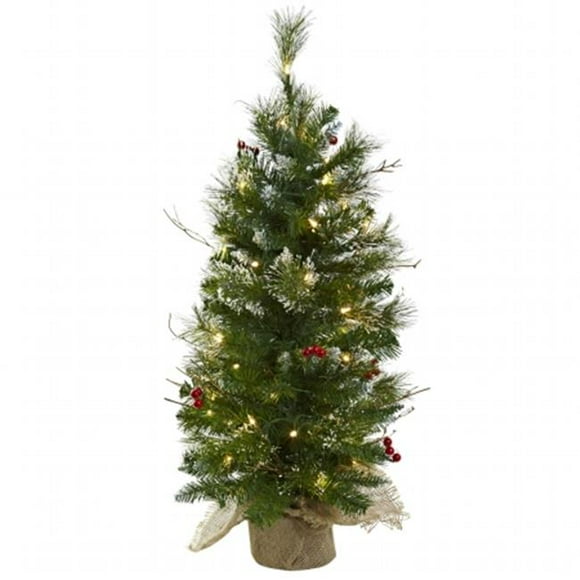 3 ft. Christmas Tree With Clear Lights Berries & Burlap Bag