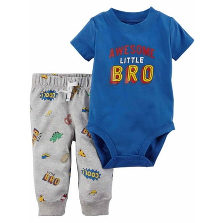 Awesome Outfit - Carters Infant Boys Awesome Little Bro Baby Outfit Blue Bodysuit & Pants 18m