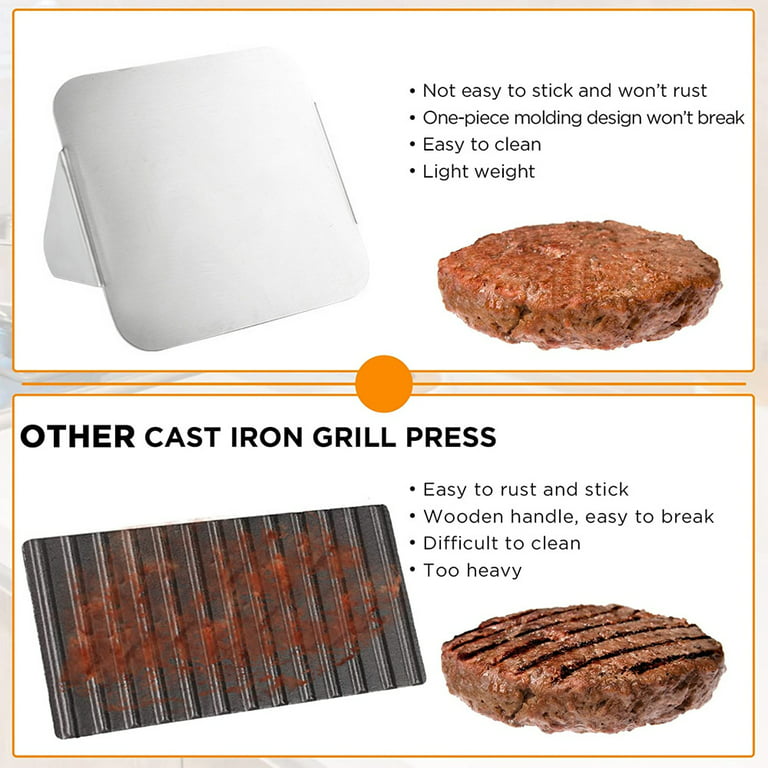 Grill Press Cast Iron Burger Press For Bacon Steak & Hamburgers  6.75x4.5inch R