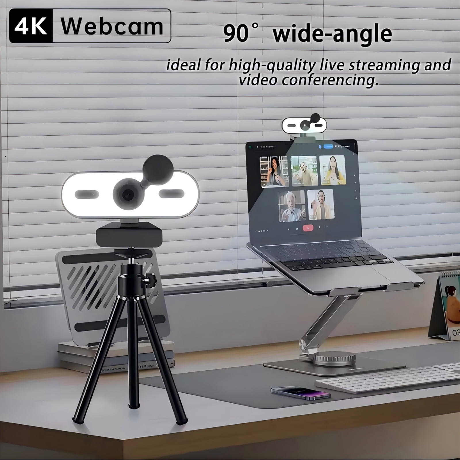 RONY 4K Webcam with Dual Mics, Video Streaming Camera with Ring Light for  Windows 11/10/8/7, Vista/7/8/10, Mac, Android, Linux