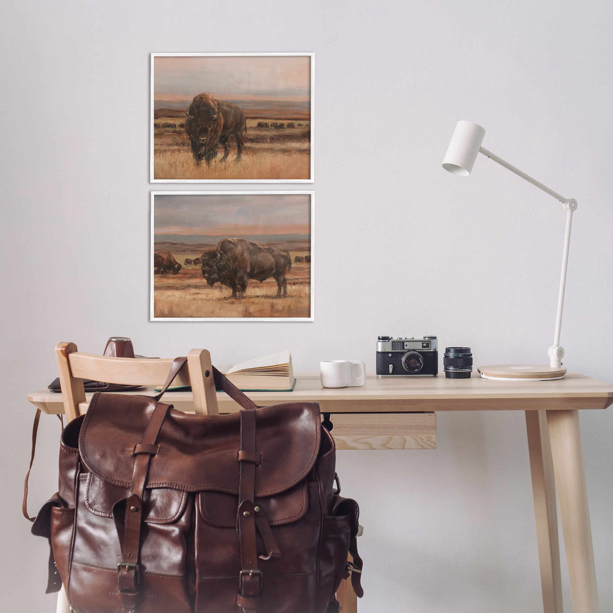Stupell Industries Scattered Bison & Farmland Animals & Insects Painting White Framed Art Print Wall Art, 14 x 11, Set of 2