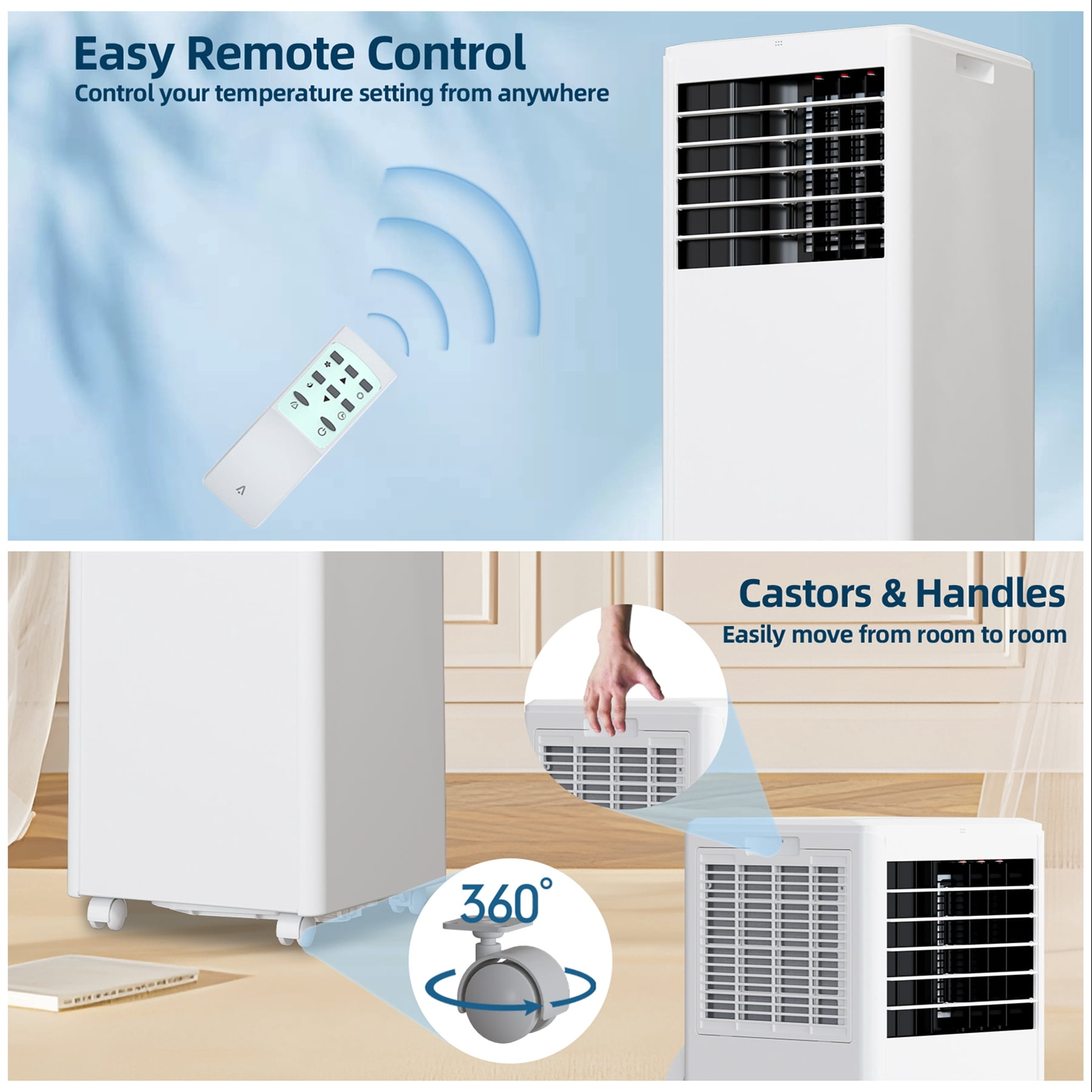 Aoile Portable AC Unit 5000 BTUs (8000BTU ASHRAE) 3-In-1 Portable Air Conditioner with Window Kit Cools Rooms up to 350 Sq.Ft