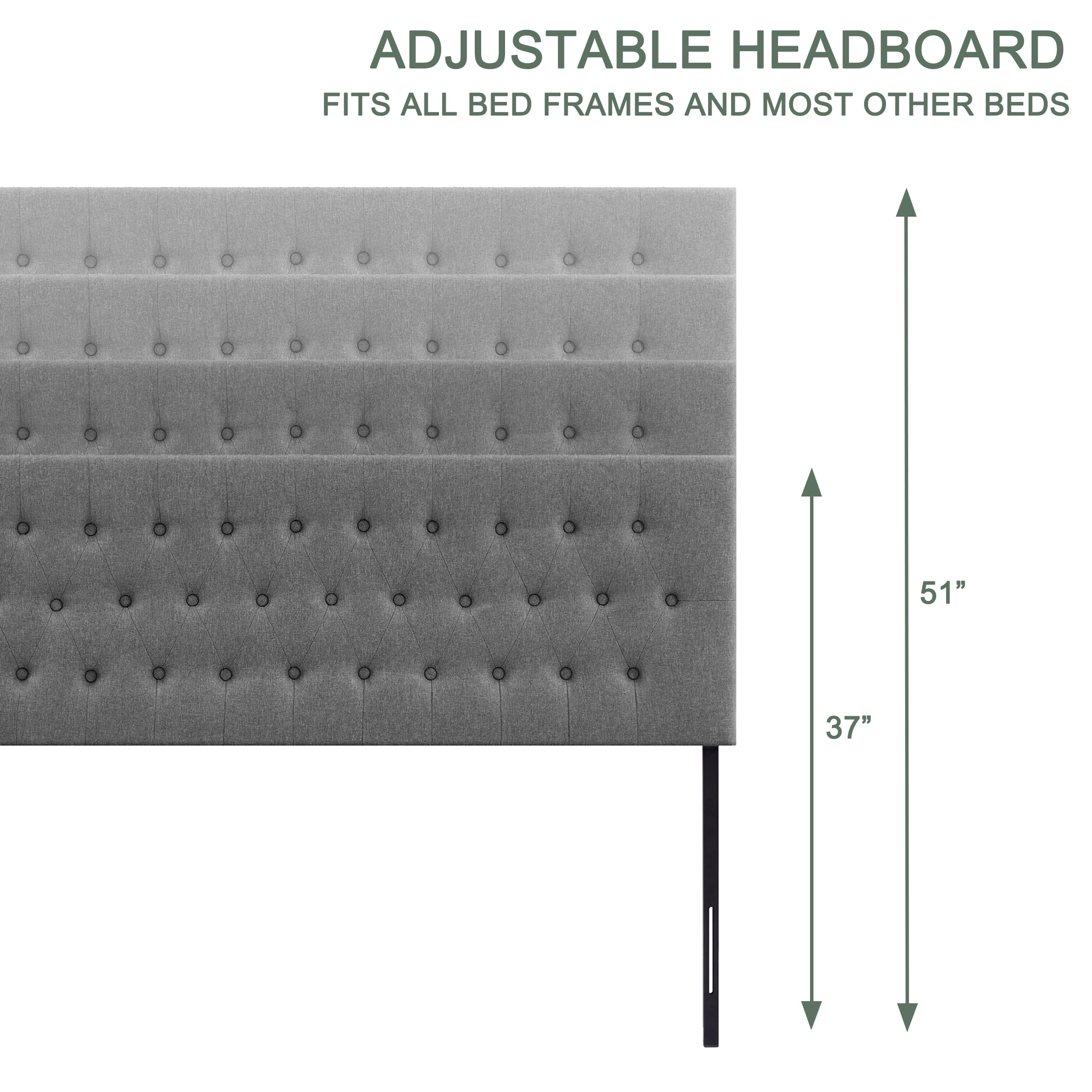 Weture Upholstered Polyester Queen Headboard, Adjustable Height, Gray