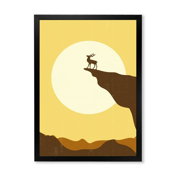 Designart 'Minimalistic Deer At Sunset On Mountain Top' Lake House Framed Art Print