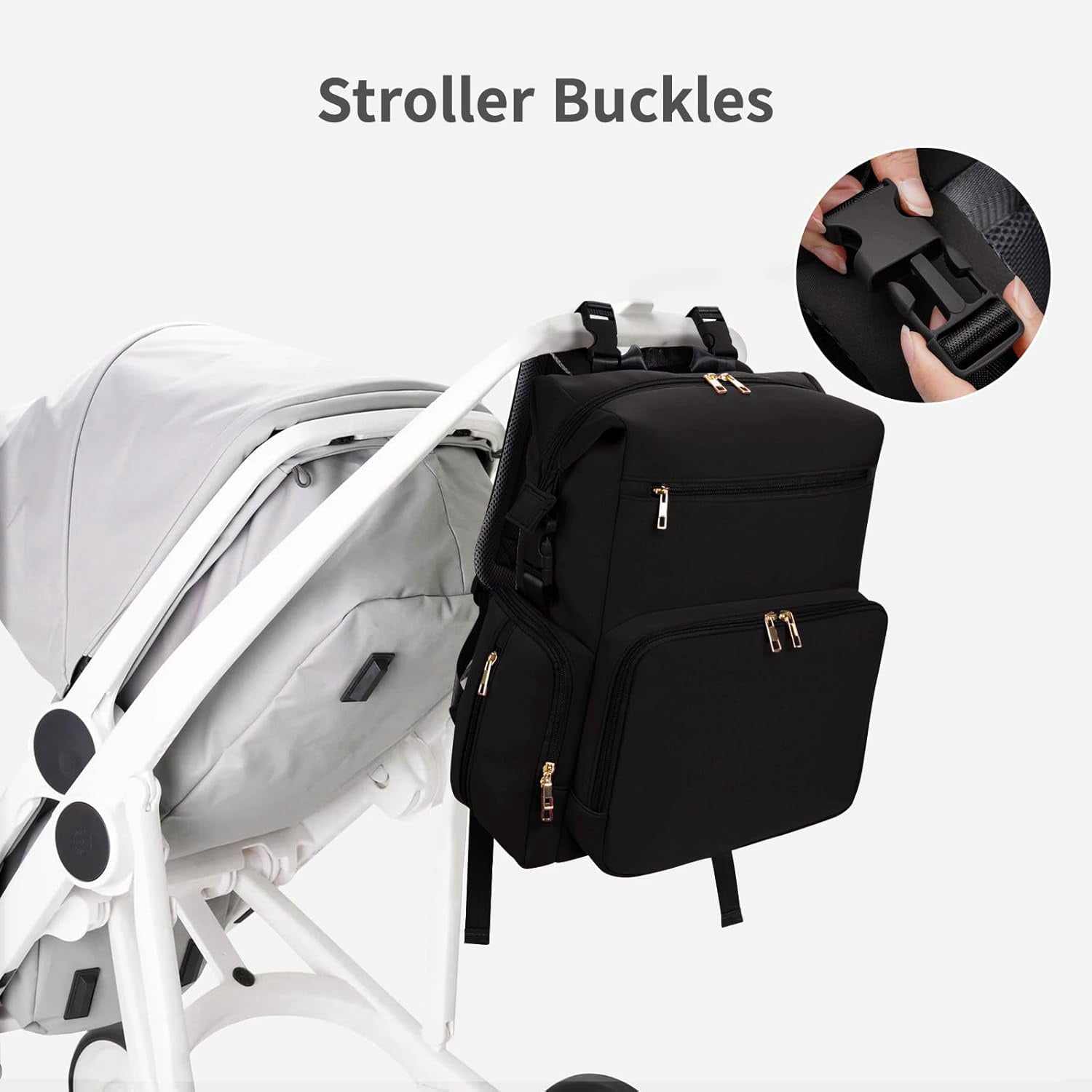 Diaper Bag Backpack for Mom/Dad with Changing Pad, Multi-Function Neoprene Large Newborn Baby Maternity Bags Travel Tote with Insulated Pockets Black