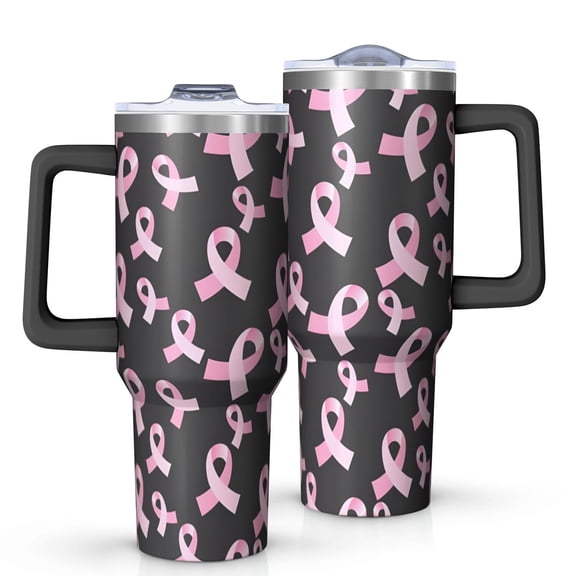 Pink Breast Cancer Tumbler with Handle and Lid,40oz Double Wall Vacuum Insulated Tumbler,Cups Gift for Women and Men