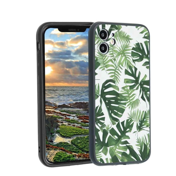 Compatible with iPhone 12 Phone Case, Tropical-Leaves-1 Case Men Women, Flexible Silicone Shockproof Case for iPhone 12