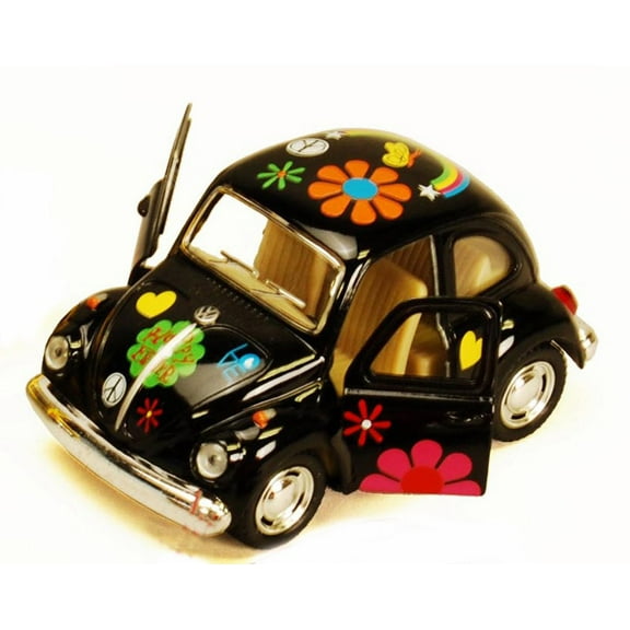 1967 Volkswagen Classic Beetle with Decals, Black - Kinsmart 4026DF - 3.75" Diecast Model Toy Car (Brand New, but NOT IN BOX)