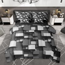 Homewish Teens Abstract Rectangle Bedding Comforter Set 7pcs, Black Grey Artwork Square King Bedding Sets, Teens Kids Adult Reversible Bed Sheets, Super Cozy Room Decor