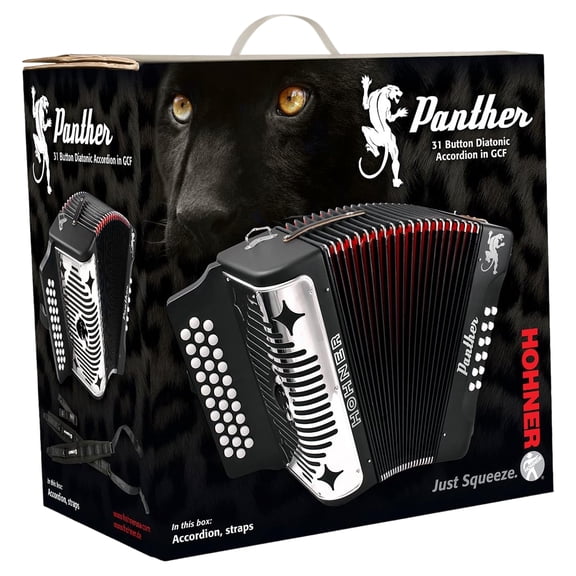 Hohner Panther Diatonic Accordion - Keys of F/Bb/Eb - Black