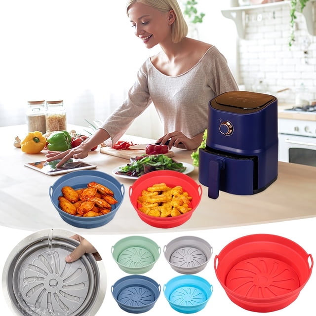 Doublures de Panier de Friteuse à Air Chaud en Silicone Réutilisables - Doublures de Pot Rond de 8,2 Pouces pour Friteuses à Air de 5 Pintes Ou Plus / Antiadhésif, Lavable au Lave-Vaisselle, Résistant à la Chaleur jusqu'à 450°F