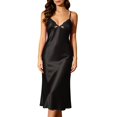 thumbnail image 3 of Women's Satin Long Slip Nightgown, JIANLAI Lace V Neck Spaghetti Strap Midi Sleep Dress, Solid Color Silky Night Dress for Daily Loungewear, 3 of 7