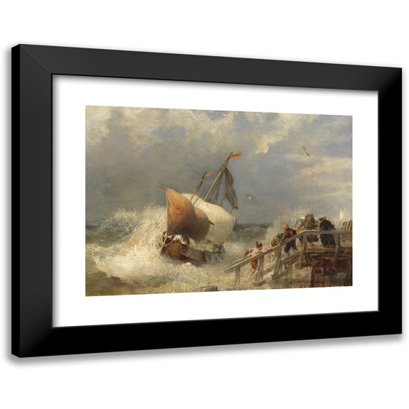 Andreas Achenbach 14x11 Black Modern Framed Museum Art Print Titled - Sturm at the Harbor (1881)