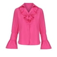 thumbnail image 5 of Women's Long Puff Sleeve V Neck Tunic Shirts Ruffled Front Buttons Casual Blouses Hot Pink,2XL, 5 of 6
