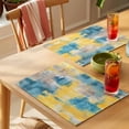 thumbnail image 4 of Blue Yellow Brown Placemats Set of 12 Modern Abstract Mottled Oil Painting Place Mats Indoor Wipeable Table Mats Washable Cloth Dining Table Placemats for Kitchen Holiday Party Home Decor 13x19 Inch, 4 of 9