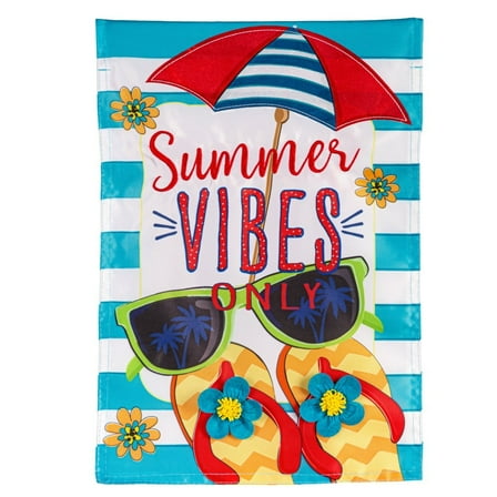 Evergreen Applique Garden Flag - Summer Vibes Only, 12.5 x 18 inch Double Sided