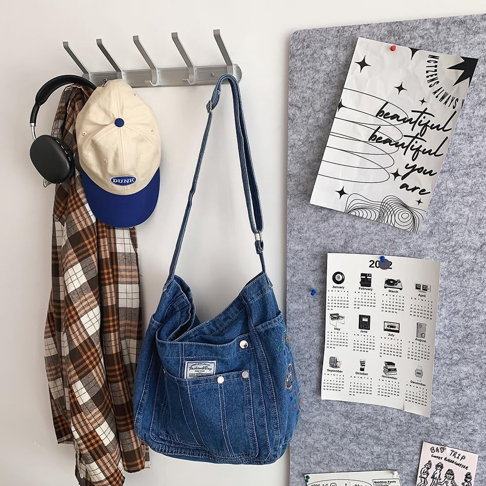 Denim Hobo Crossbody Bag for Women Large Shoulder Handbag Messenger Bag Retro Tote Bag for Casual Work Travel