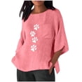 thumbnail image 3 of Jsaierl 3/4 Sleeve Cotton Linen Womens Tops Plus Size Round Neck Shirts Boho Print Ladies Blouses Work Holiday Tunic Top S-2XL, 3 of 7