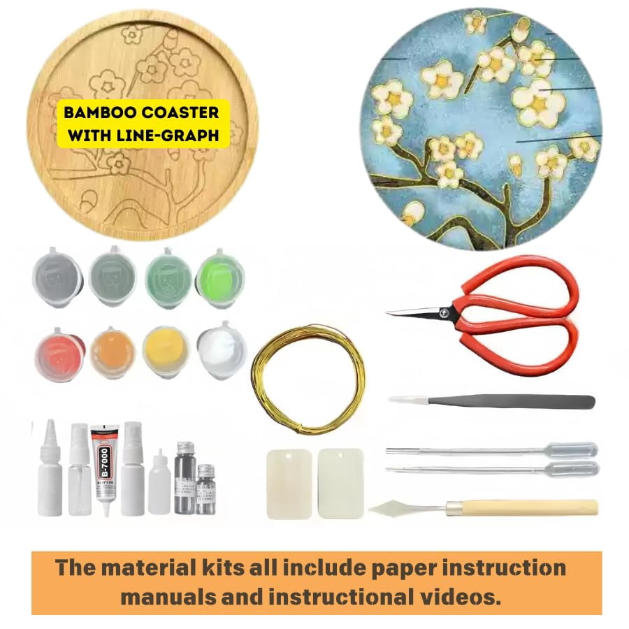 DIY Coaster Craft Kits, Cloisonne Filigree Enamel Art Painting Crafts Coasters Starter Kit, DIY Craft Coasters Supplies for Adults, Hobby for Adults Women Elderly, Handmade Home Decor Gifts