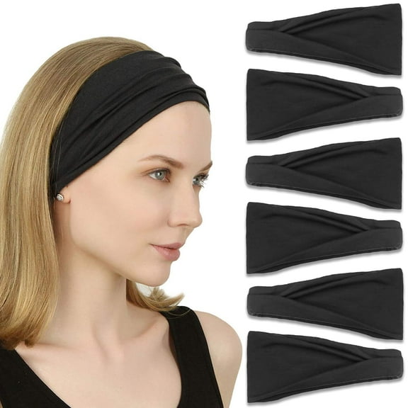 ZJQYDS Headbands for Women, Non-Slip, Premium Stretchy Head Bands Hair Accessories,Wear for Yoga, Fashion, Working Out, Travel or Running, 6 Pack, Black