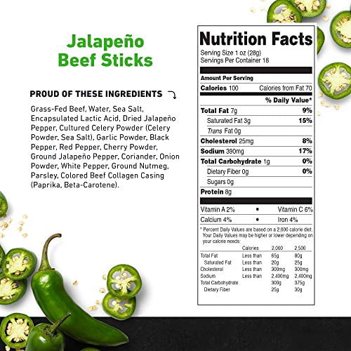 Jalapeno Beef Stick by Country Archer, 100% Grass-Fed Beef, Gluten Free, 1 Ounce, 36 count (pack of 1)