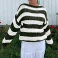 thumbnail image 6 of Women's Striped Sweaters Oversized Crew Neck Trendy Long Sleeve Pullover Tops for Fall & Casual Lounge Olive Green L, 6 of 8