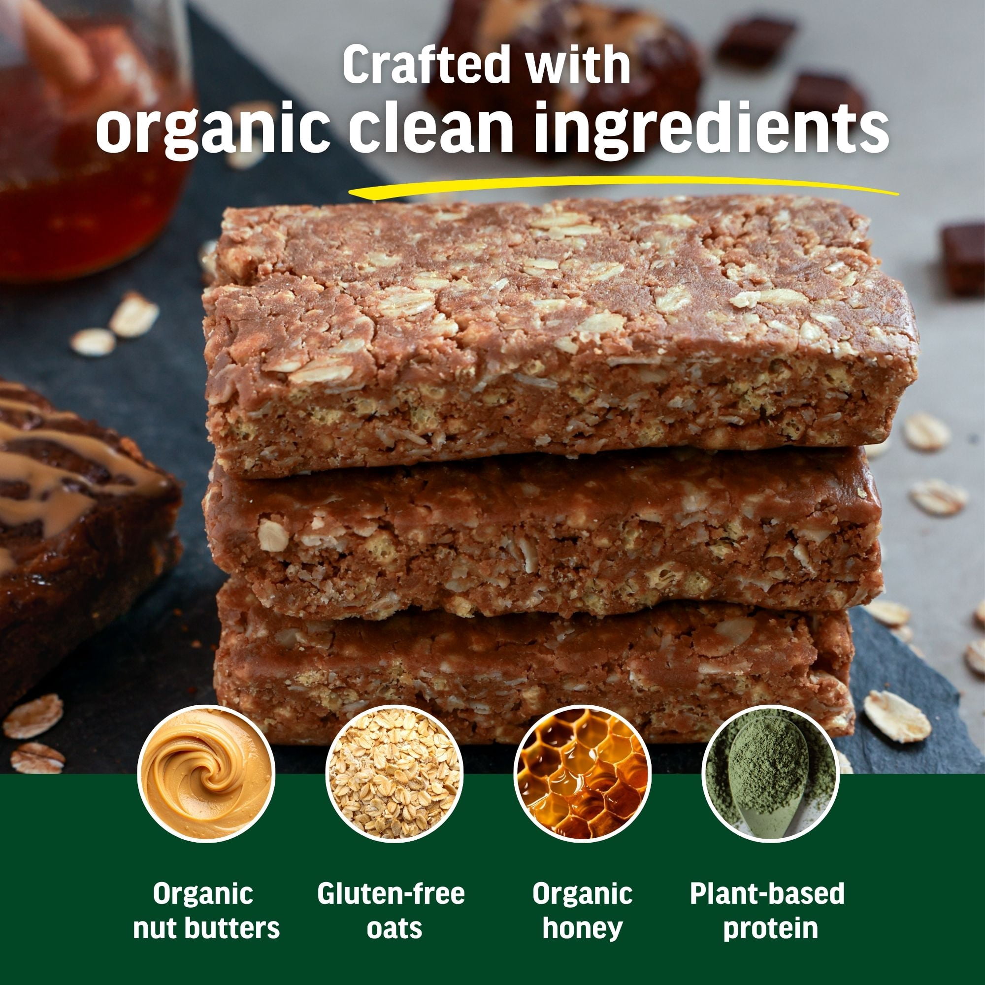Kate’s Real Food Organic Granola Peanut Butter Brownie All Natural Energy Bars - Non GMO, Soy Free, Whole Grain, and Made with Gluten Free Oats - 12 count