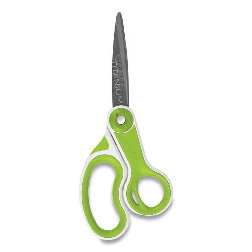 Carbotitanium Bonded Scissors, 8" Long, 3.25" Cut Length, White/green Bent Handle | Bundle of 5 Each