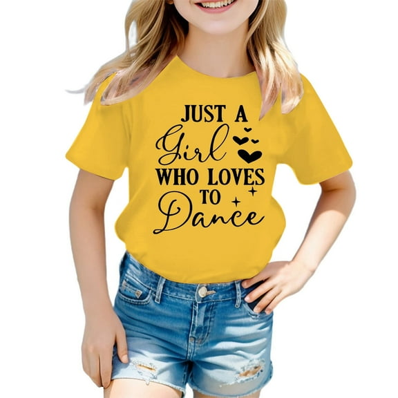 Girls Graphic T-Shirt Cute Letter Print Round Neck Short Sleeve Tee Summer Casual Unisex Kids T Shirts Yellow 9-10 Years