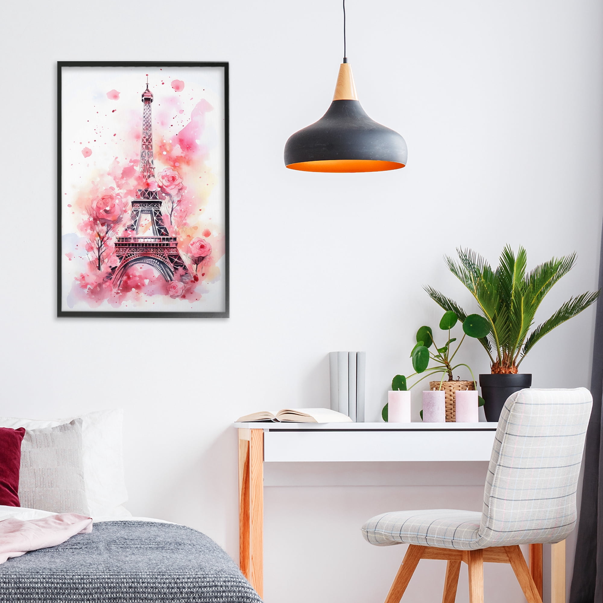 Stupell Industries Eiffel Tower In Roses Black Framed Giclee Art, design by Creative Studio